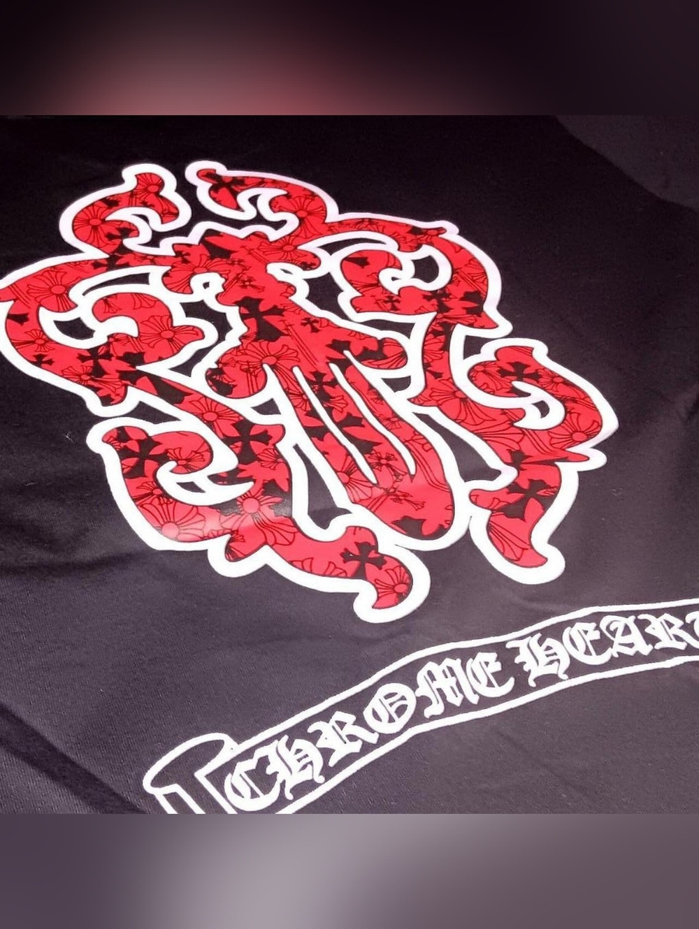 Chrome Hearts Black Tee with Red Scroll Crest